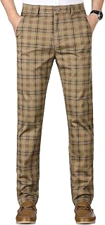 Hommes Chino Pantalon Slim Fit Pantalon à Carreaux Business Habillés Affaires Élégant Classique Pantalon de Travaille