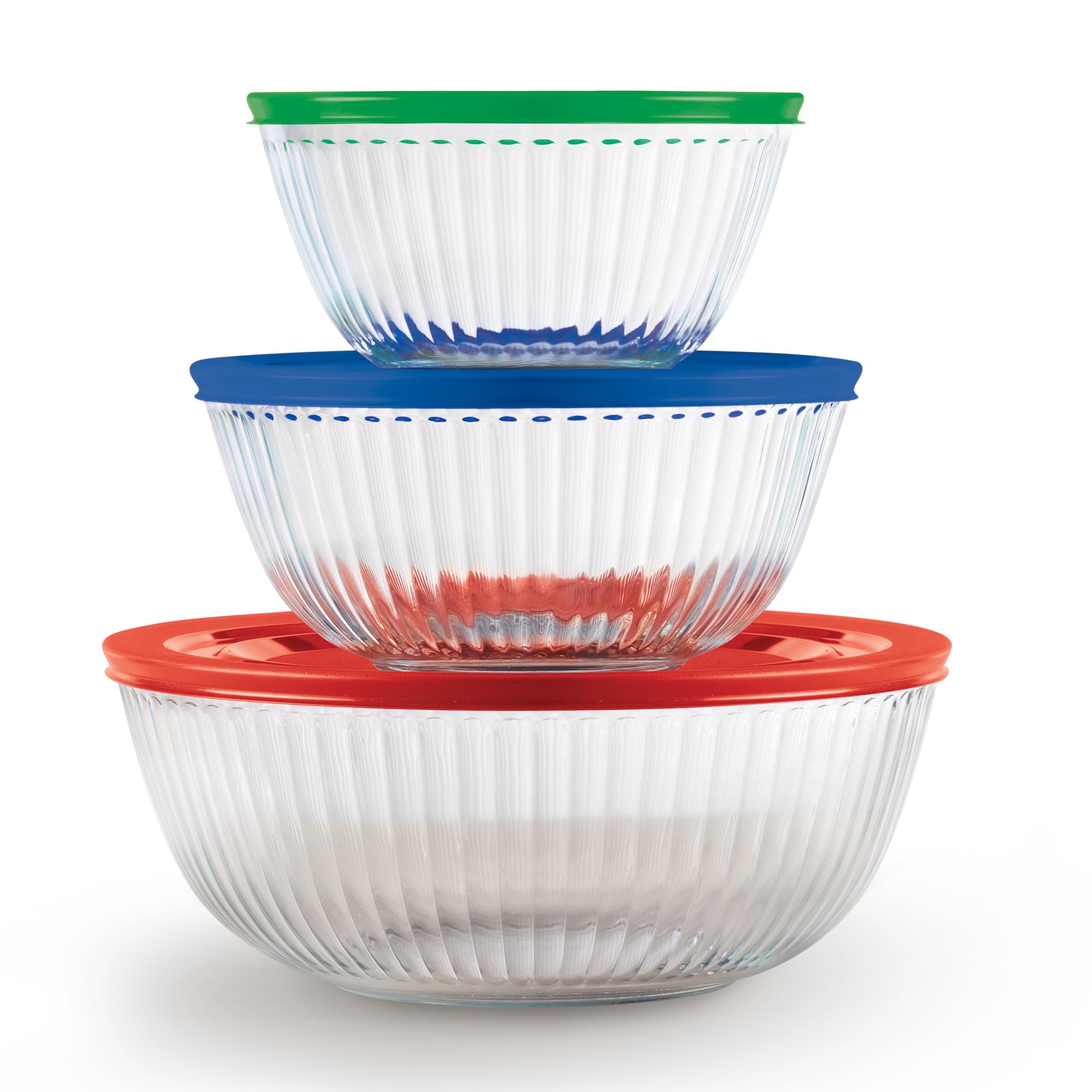 Pyrex Sculpted (3-Pack) Glass Mixing Bowls Set With Plastic Lids | For prepping,