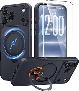 FNTCASE for iPhone 18 Pro /iPhone 17 Pro Case with 360 Spin Magnetic Stand | Fit for Magsafe,Screen Protector,Full Camera Protection,Translucent Matte Military Grade Shockproof Phone Cover Black