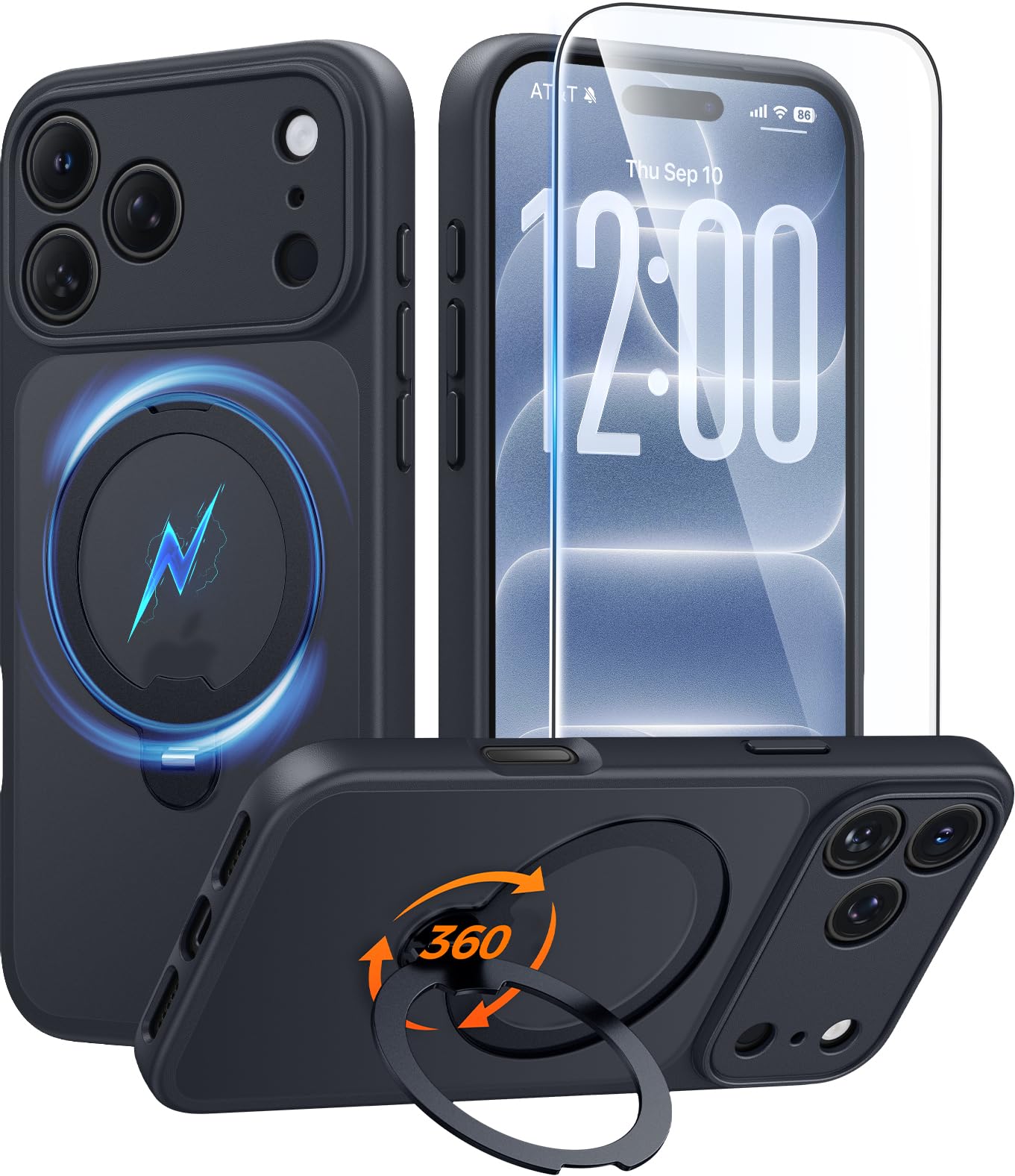 FNTCASE for iPhone 18 Pro /iPhone 17 Pro Case with 360 Spin Magnetic Stand | Fit