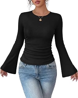 Sampeel Camicie a maniche lunghe da donna Bell Top increspato alla moda
