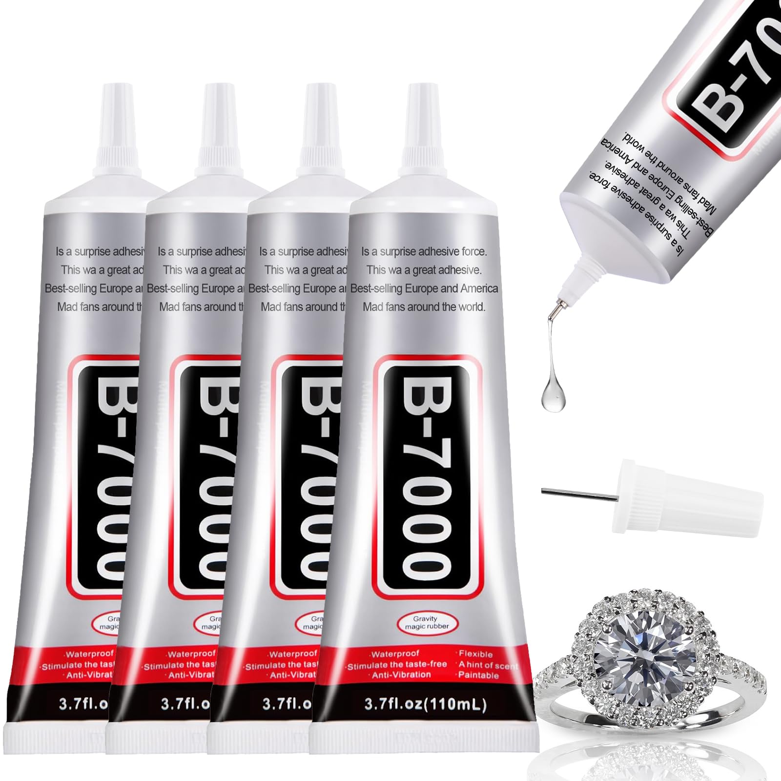 4 PCS 110ml B7000 Rhinestone Glue Clear, Bedazzling Glue for Craft, Jewelry | Mu