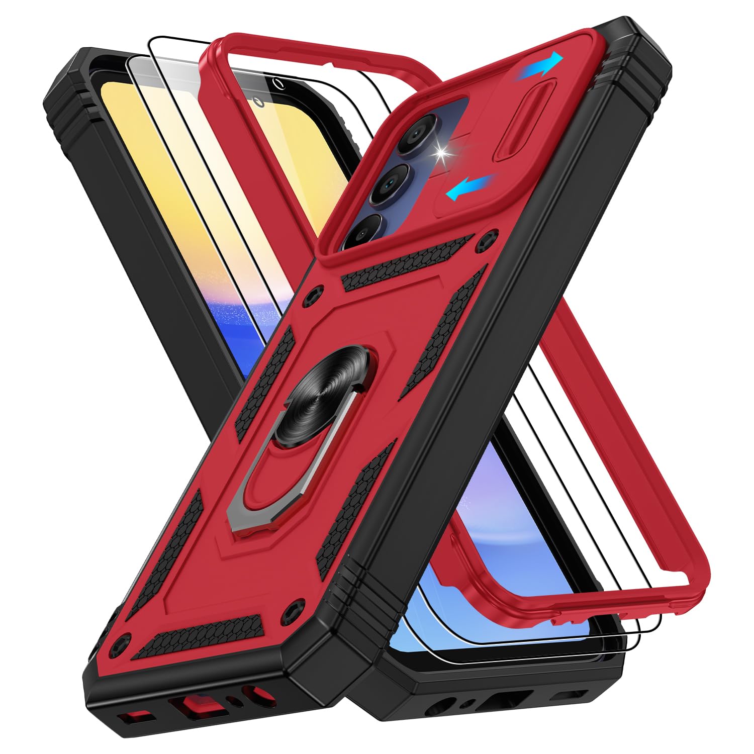 for Samsung Galaxy A15 5G Case with 2PCS Screen Protector, Build in 360° Rotatin