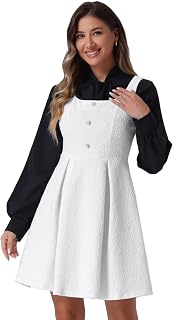 Allegra K Tweed Dress for Women's Pinafore Overall A-Line Plaid Tank Dress