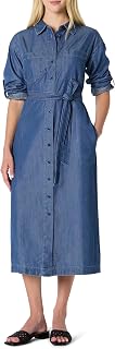 Amazon Essentials Women's Standard Cut Button Down Long Sleeve Denim Cambray Midi Dress