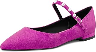 NobleOnly Women's Pointed Toe Mary Jane Low Heel Pumps Office Party Classic Buckle Shoes 1 cm Heels