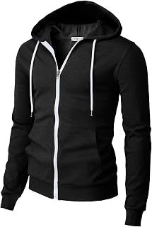 H2H Men's Zip Up Hoodie Lightweight Long Sleeve Basic Slim Fit Cotton SweatShirt with Pocket