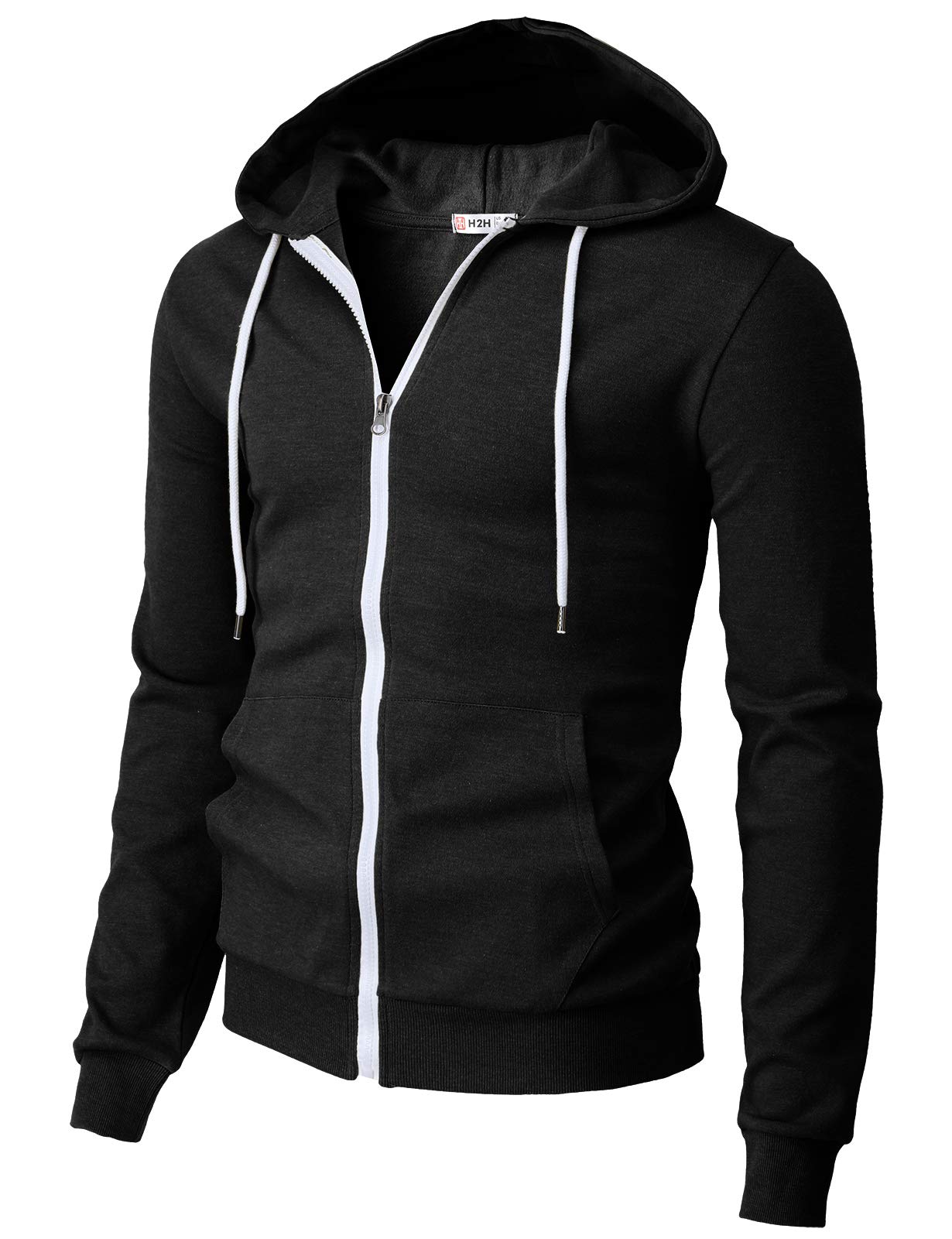 H2H Men's Zip Up Hoodie Lightweight Long Sleeve Basic Slim Fit Cotton SweatShirt