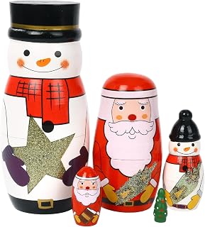 Seedcrown 5 Pcs Christmas Russian Nesting Dolls Handmade(Snowman) | Wooden Matryoshka Stacking Toys,Santa Claus Decoration Doll,Hand Painted,for Christmas Holiday,for Boys Girls Adult