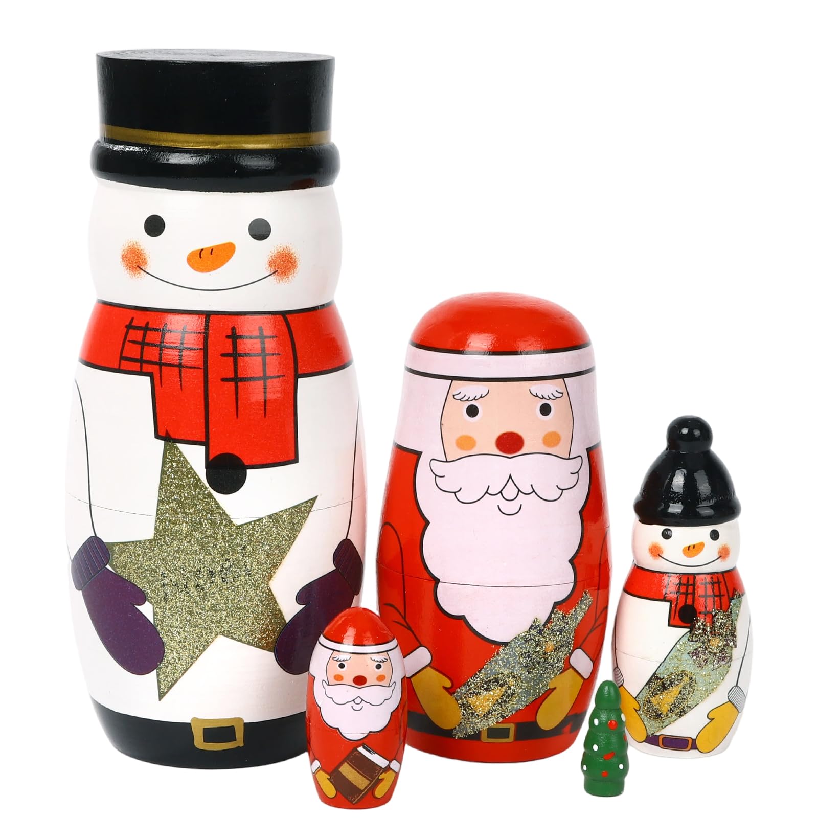 Seedcrown 5 Pcs Christmas Russian Nesting Dolls Handmade(Snowman) | Wooden Matry
