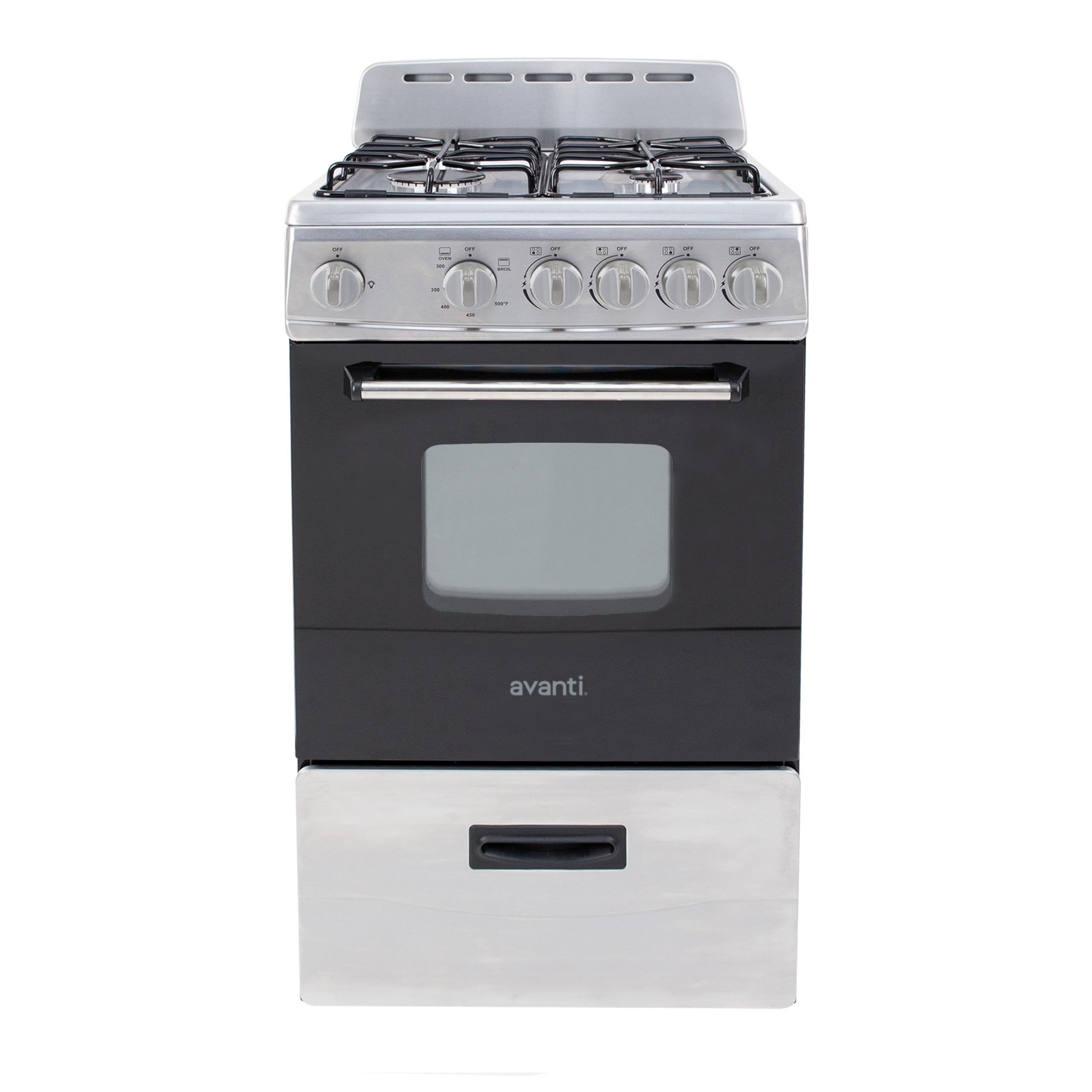 Avanti Compact Gas Range Oven, 4 Sealed Burners, 20-Inch, Stainless Steel | Avan