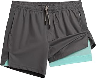 maamgic Pantalones cortos deportivos para hombre de 12,7 cm, 2 en 1, de secado rápido, para entrenamiento, Gris, X-Small