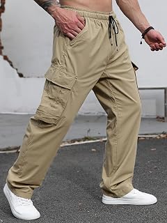 Men Casual Pants Drawstring Workout Cargo Pants Hiking Outdoor Trousers