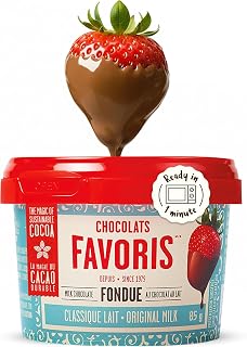 Chocolats Favoris Classic Milk Chocolate Fondue, Ready in 1 Min | Perfect for Dipping Fruits & Desserts, Smooth & Creamy Sustainable Cacao, Microwave Fondue, Mini Snack (85 g), Made in Canada