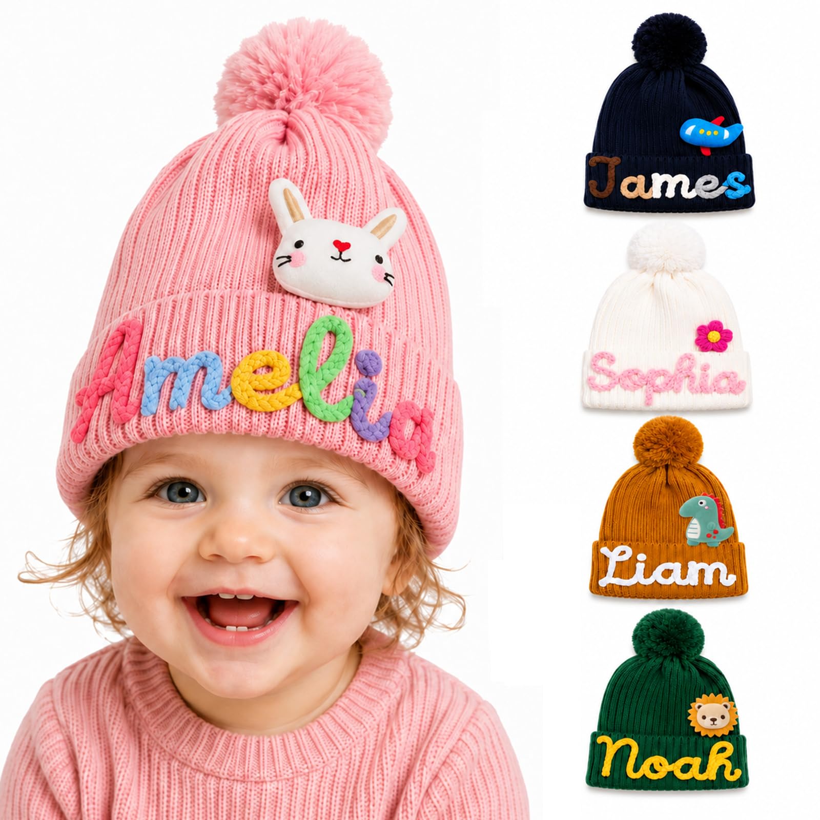Personalized Christmas Beanie with Name Custom Winter Hat for Toddler & Kid