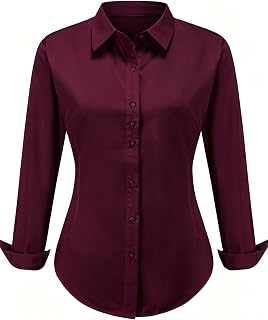 Womens Dress Shirts Long Sleeve NO Iron Shirt Wrinkle Free Work Top