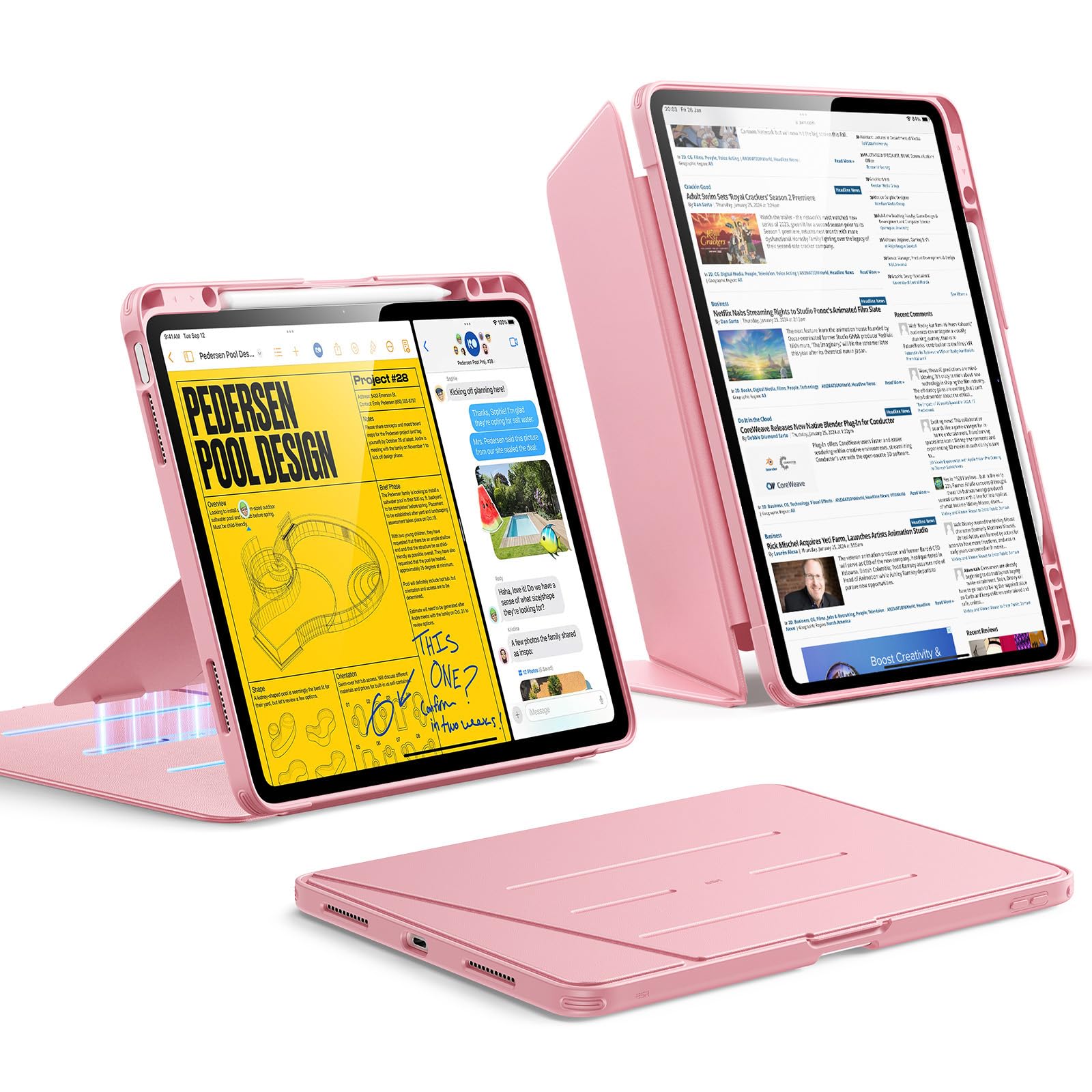ESR iPad Air 13 Inch Case Cover M4/M3/M2 with Stylus Holder, Pink