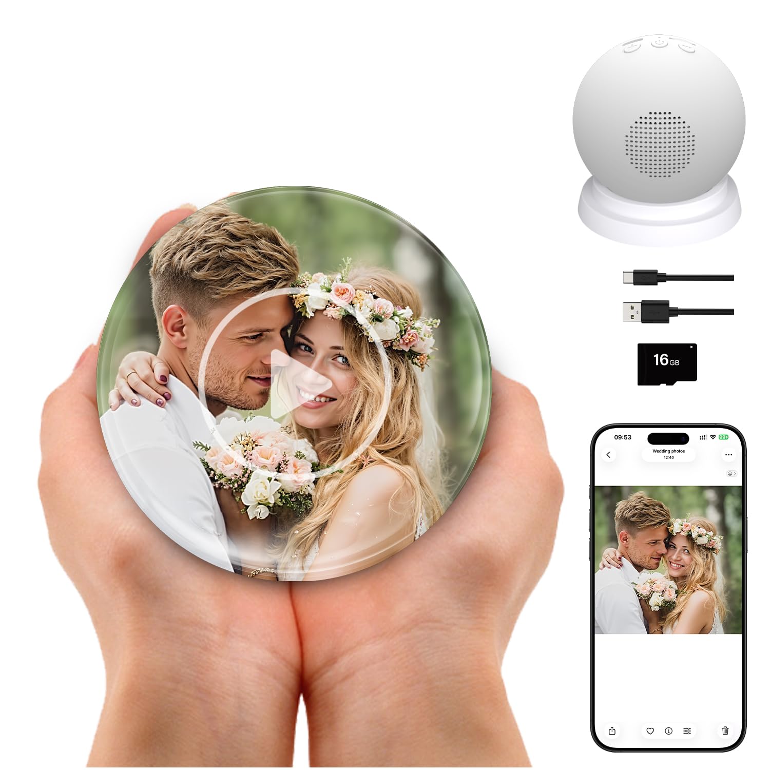 Memory Orb Video Player, 3.15’’ Crystal Memory Sphere Ball 3D Memory Pearl | Vid