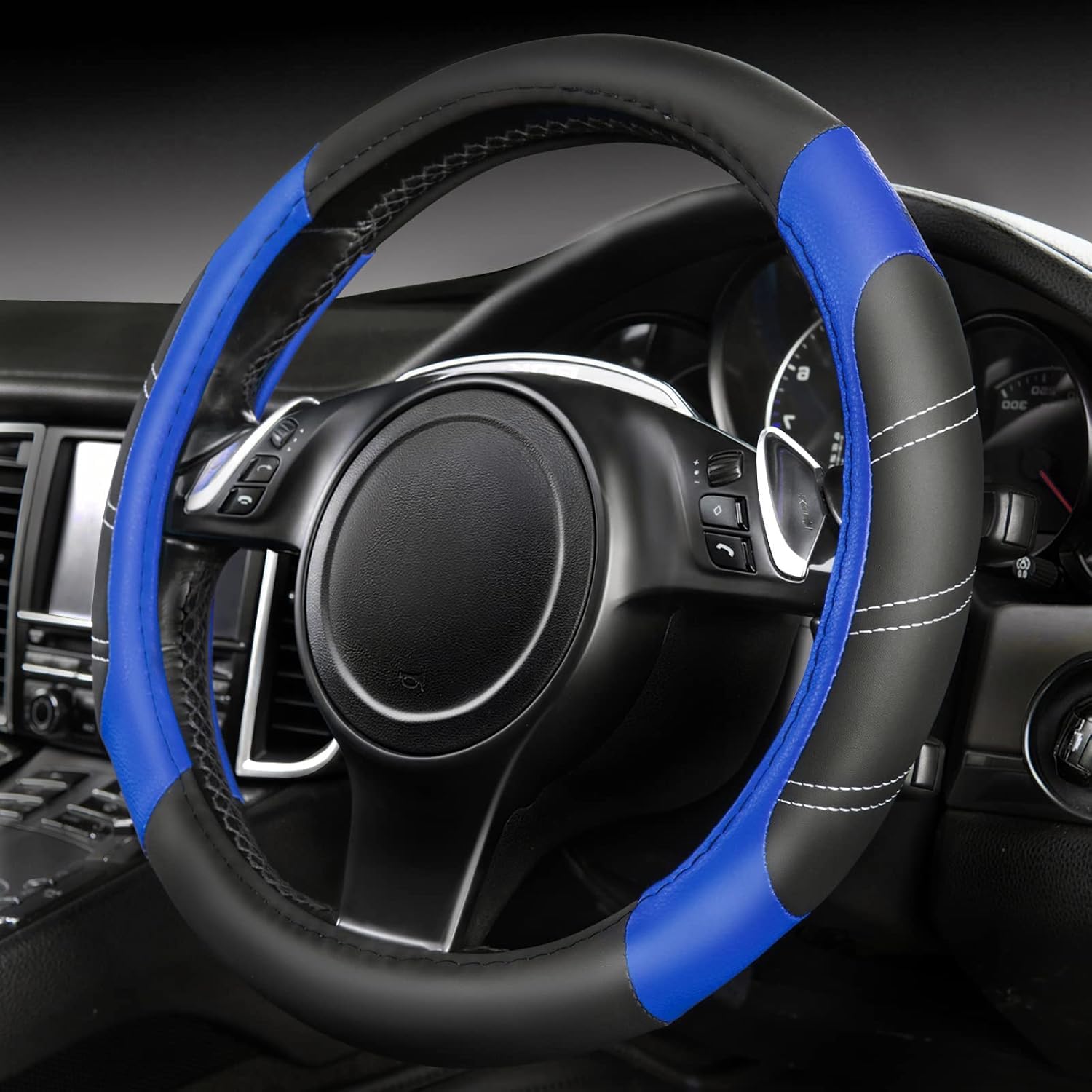 CAR PASS Line Rider Microfiber Leather Sporty Steering Wheel Cover Universal Fit