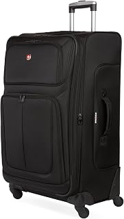 SwissGear Sion Softside Expandable Spinner Luggage Durable Lightweight Travel Suitcase, Black, Checked-Large