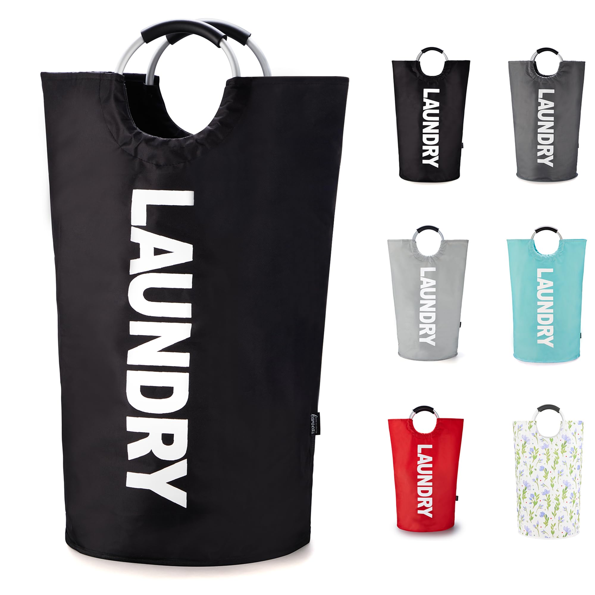 Caroeas Tall Laundry Basket 90L, Large Hamper, Freestanding Laundry Bag | Collap