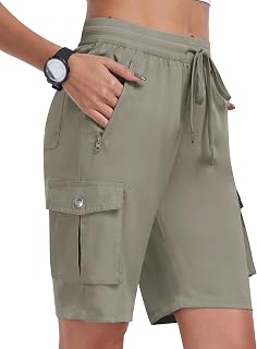 MoFiz Women's Cargo Trekking Shorts Summer Bermuda Shorts Elastic Waist Lightweight Hiking Shorts Sports Jogging Casual Outdoor with 6 Pockets