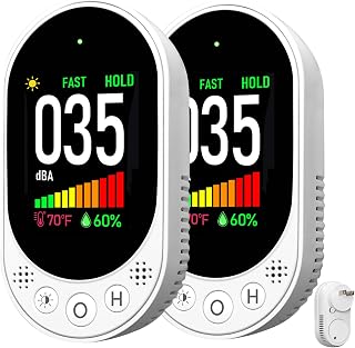 LSENLTY Decibel Meter Plug-in Wall, 30-130dBA Sound Level Meter, Data Hold&Max/Min&Fast/Slow Response 3-in-1 Noise Detector(TEM&Humidity), A-Weighted Noise Measuring Device for Classroom Home 2 Pack