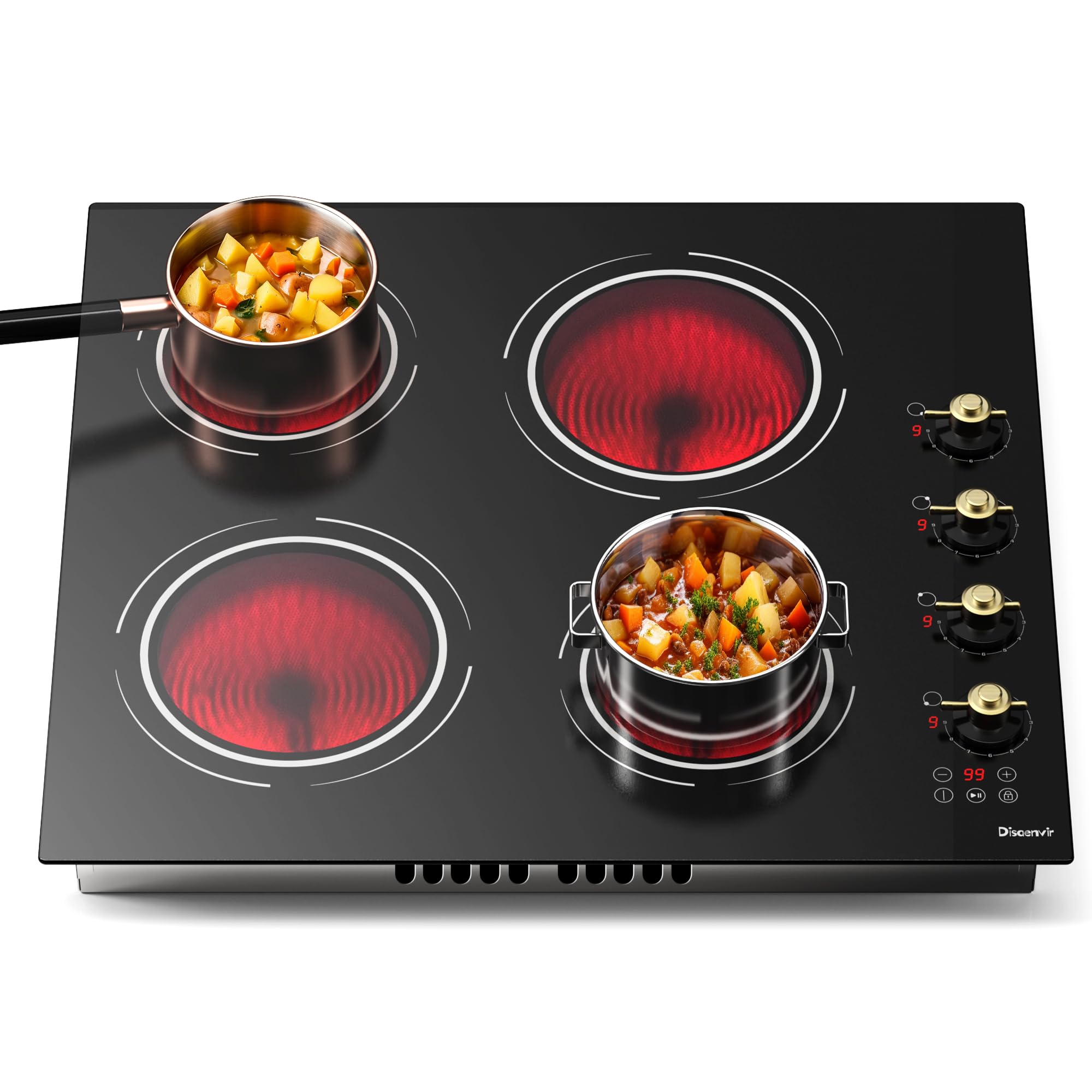 Disaenvir 24 Inch Electric Cooktop Knob Control, 240V Hard Wired No Plug | Built