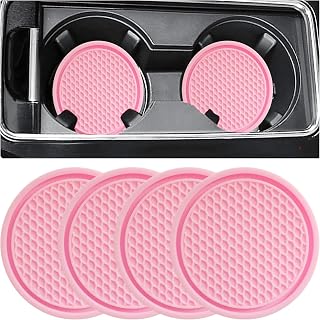 ZSDY Car Cup Coaster, 4PCS Universal Auto Non-Slip Cup Holder Embedded in Ornaments Coaster, Car Interior Accessories Sets, Pink