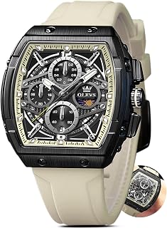 OLEVS Mens Watches Luxury Square Silicone Band Chronograph Waterproof