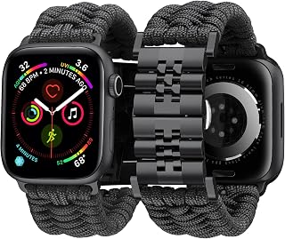 BINLUN Band Compatible with Apple Watch 49mm 46mm 45mm 44mm 42mm 41mm 40mm 38mm Braided 550 Paracord Steel Sport Bands Compatible with iWatch Ultra Series 10/9/8/7/SE2/SE/6 5/4 US 3/2/1