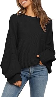 Fessceruna Womens Oversized Batwing Sleeve Knit Sweater Crew Neck Ribbed Winter Sweater