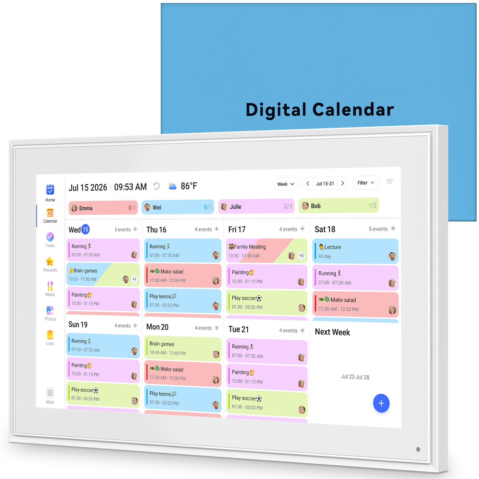 15.6 Inch Digital Calendar Wall Touch Screen Chore Chart, 32GB Electronic Calend