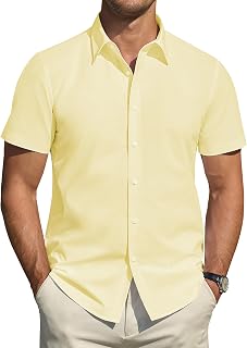 J.VER Men's Short Sleeve Stretch Shirts Stain Resistant Shield Casual Buttoned Formal Shirts Solid Color