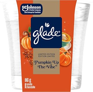 Glade Pumpkin Up the Vibe Scented Candle, Fall Limited Edition, 116g | Fall Pumpkin Spice Candle, Vanilla & Caramel Notes, Essential Oils, Phthalate-Free, Autumn Fragrance, Bedroom & Living Room