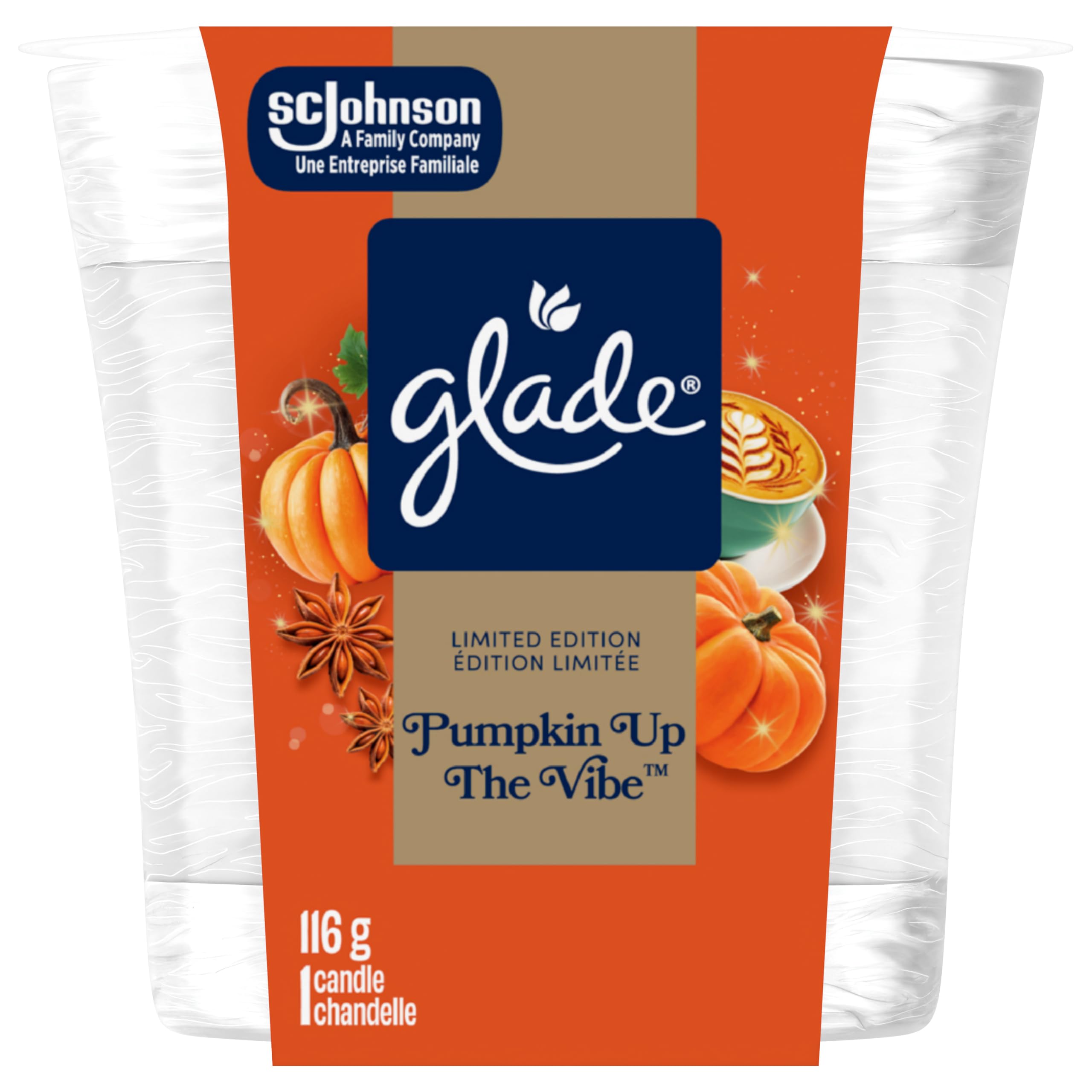Glade Pumpkin Up the Vibe Scented Candle, Fall Limited Edition, 116g | Fall Pump