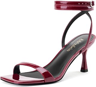 Adrizzlein Kitten Heels for Women Strappy Heels Square Open Toe Lace up Heeled Sandals Ankle Wrap Strap Pumps Dress Party Shoes
