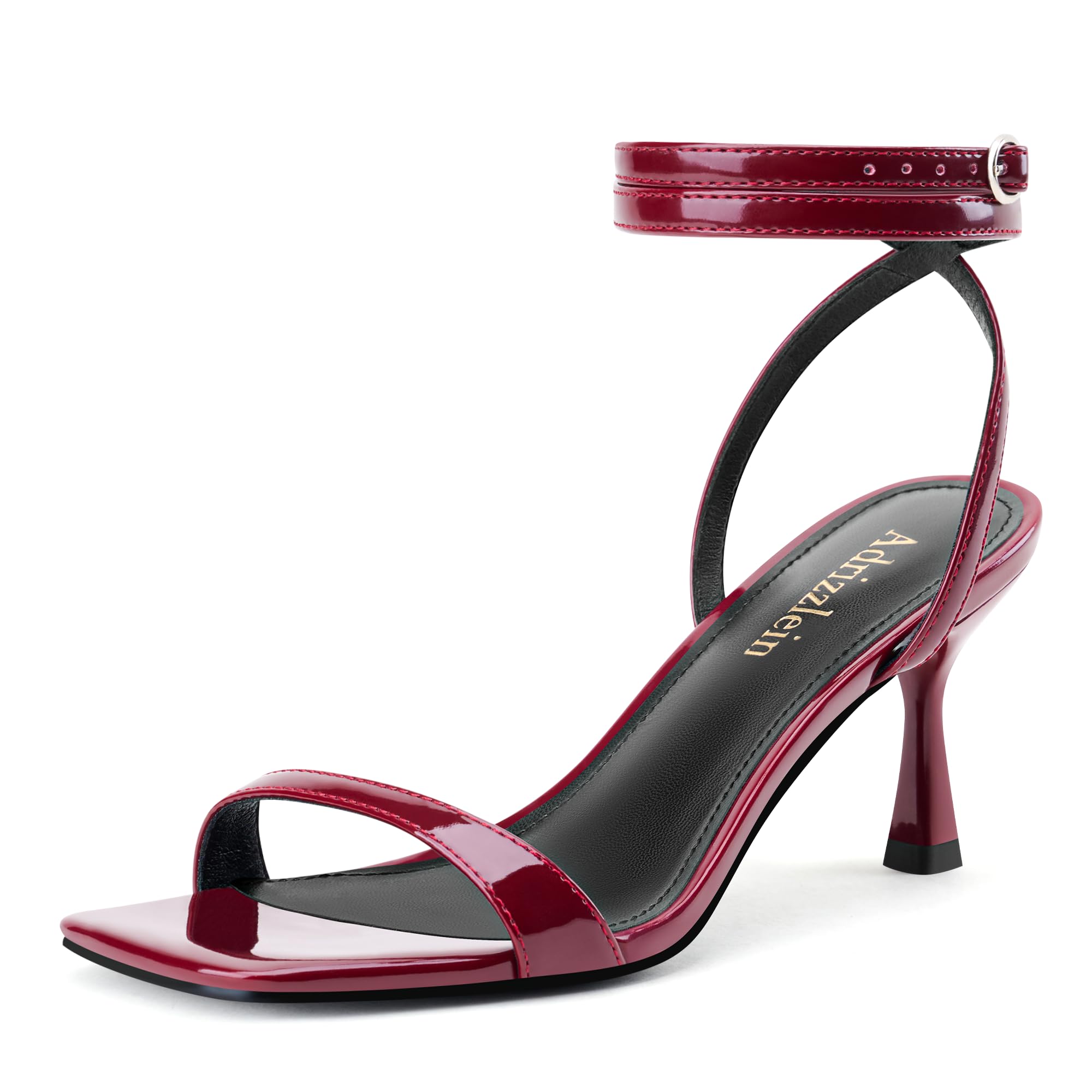 Adrizzlein Kitten Heels for Women Strappy Heels Square Open Toe Lace up Heeled S