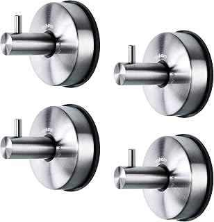 YOHOM Suction Cup Towel Hooks - Stainless Steel Heavy Duty Suction Hook Coat Hanger for Robe No Drill Silver 4Pcs
