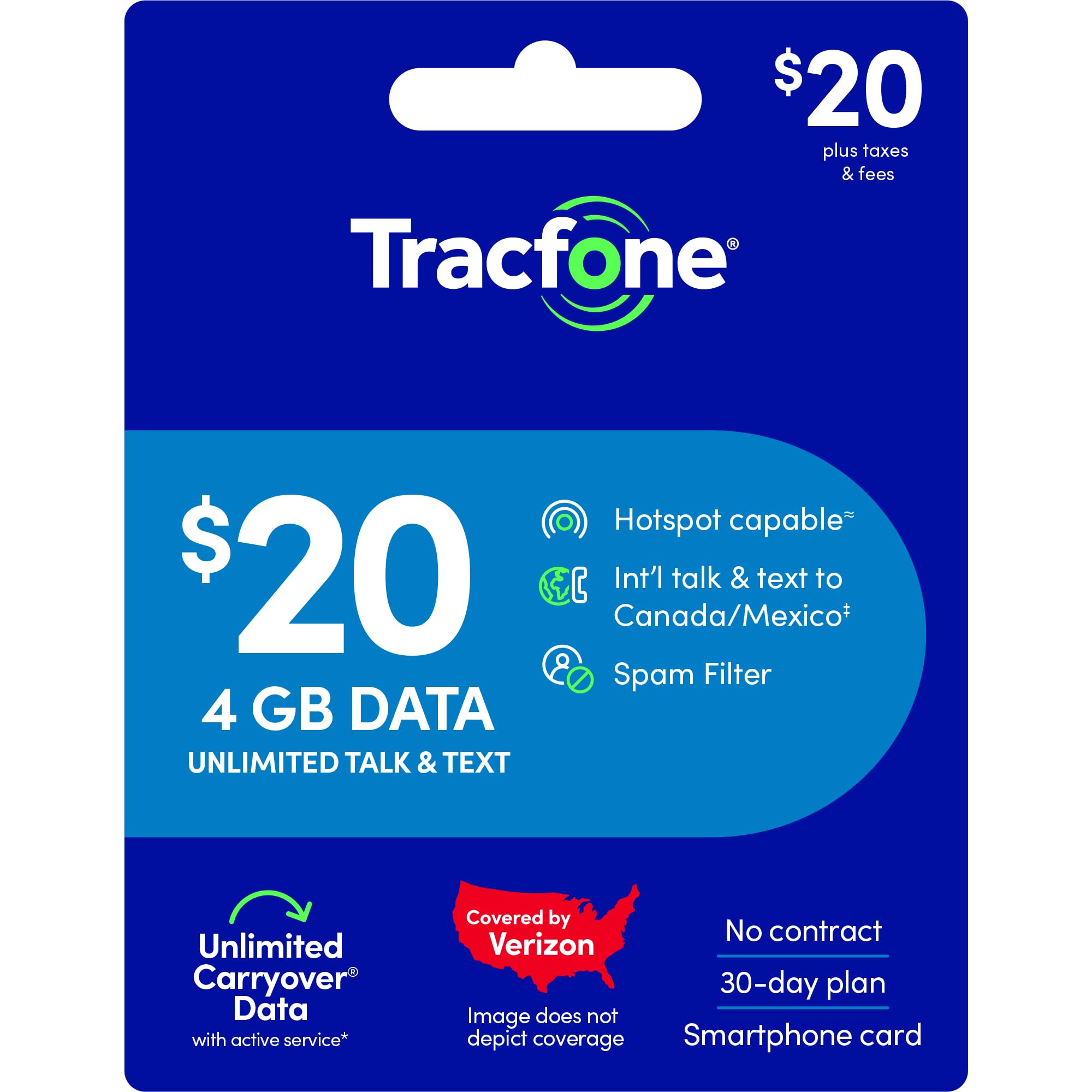 Tracfone $20 Prepaid 30-Day Smartphone Plan: Unlimited Talk/Text + 4GB High-Spee