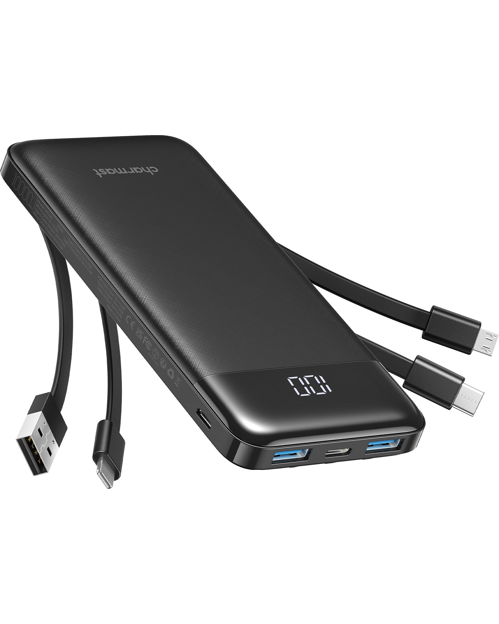 charmast Portable Charger Power Bank with Reinforced Built-in 4 Cables | 10000mA