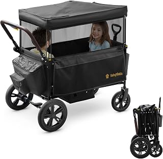 BabyVista Stroller Wagon for Kids, One-Hand Adjustable Push/Pull Handle | Spacious Storage, 8"/11" All-Terrain Wheels, Canopy with Bug Net, Wagon Stroller for Daily Walks, Short Trips & Grocery Runs