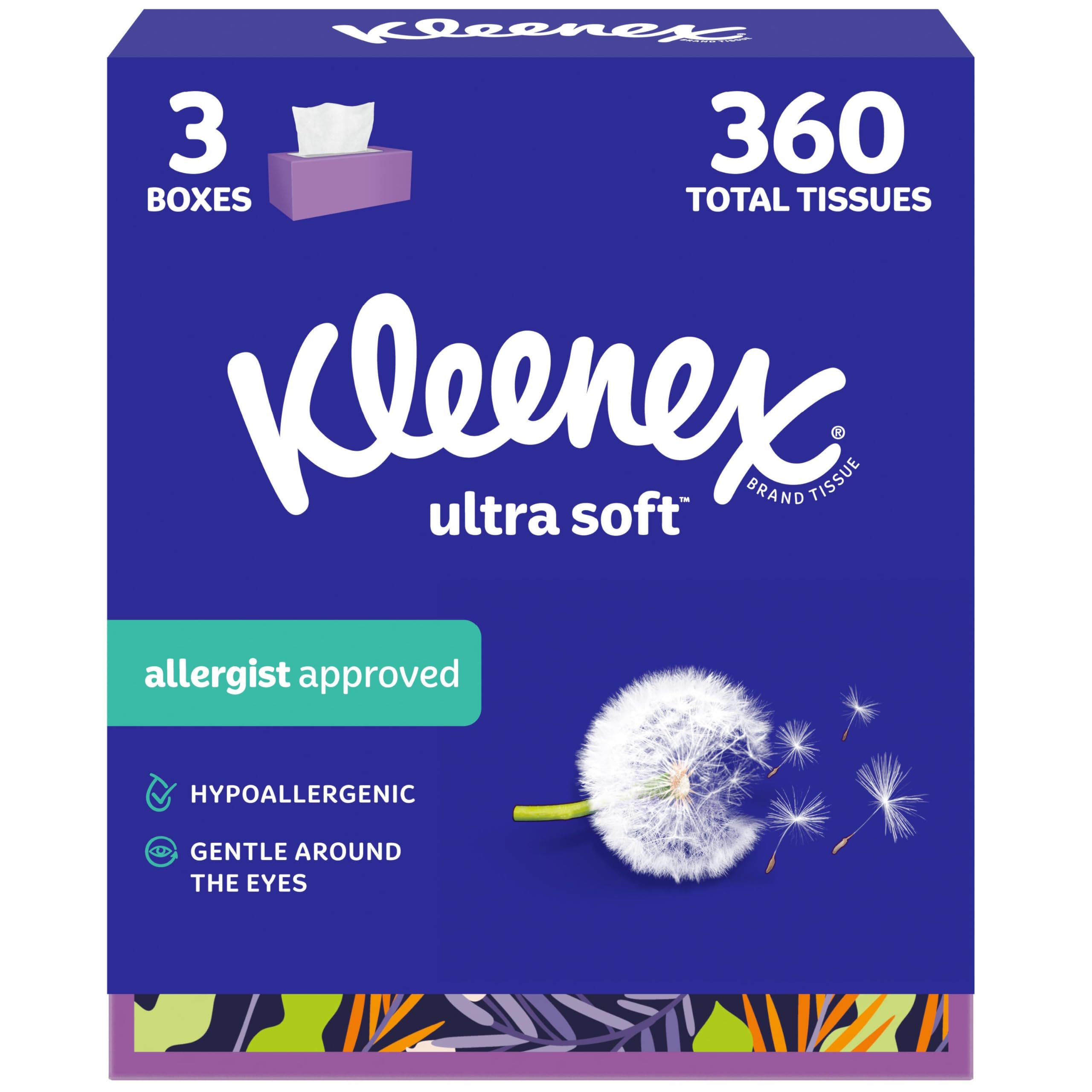 Kleenex Ultra Soft Facial Tissues, 3 Flat Boxes, 120 Tissues per Box