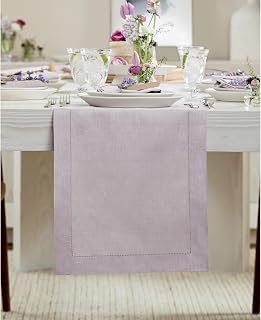 Solino Home Lilac Linen Table Runner 108 Inch Long 100% Pure Linen 35 x 274 cm Classic Extra Long Hemline Table Runner for Dining Room for Spring, Summer, Indoor and