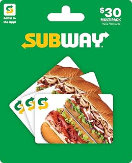 SUBWAY Physical Gift Card | Multipack of 3 x $10 - $30