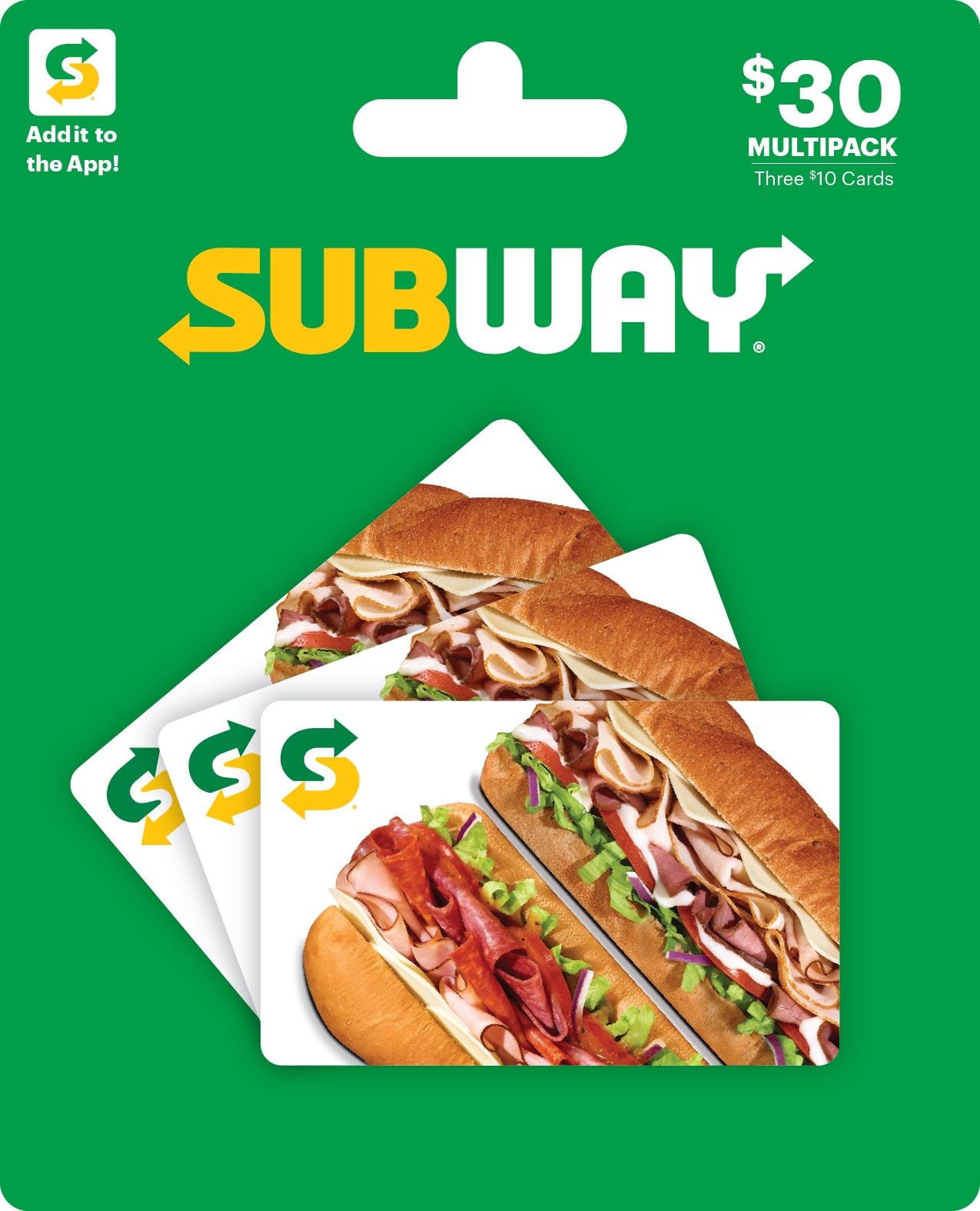 SUBWAY Physical Gift Card | Multipack of 3 x $10 - $30