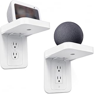 Socket Shelf, 2 Pack Bathroom Wall Shelf with Built-in Cable Management, Decor/Standard Socket Shelf Wall Holder for Kitchen Organizer, Space-saving Solution for Smart Home Decor, Phones, Speakers