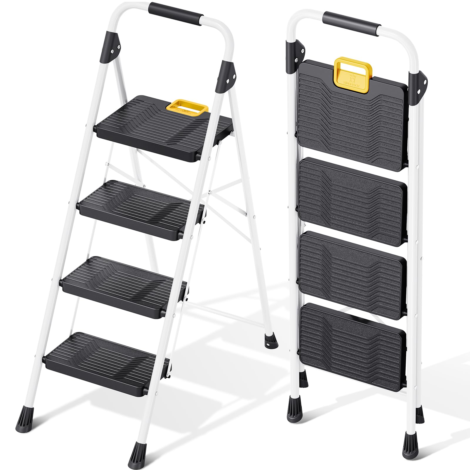 KINGRACK 4 Step Ladder, Folding Step Ladders for Home, 800lb Capacity,White | St