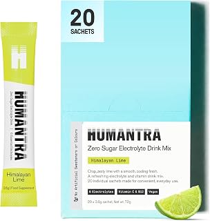 Humantra Electrolytes Powder Hydration Sachets - Himalayan Lime, 20ct | Zero Sugar Rehydration Drink Mix, 6 Essential Electrolytes - Plant-Based Electrolyte Sachets - Vegan, Sugar Free, Gluten Free