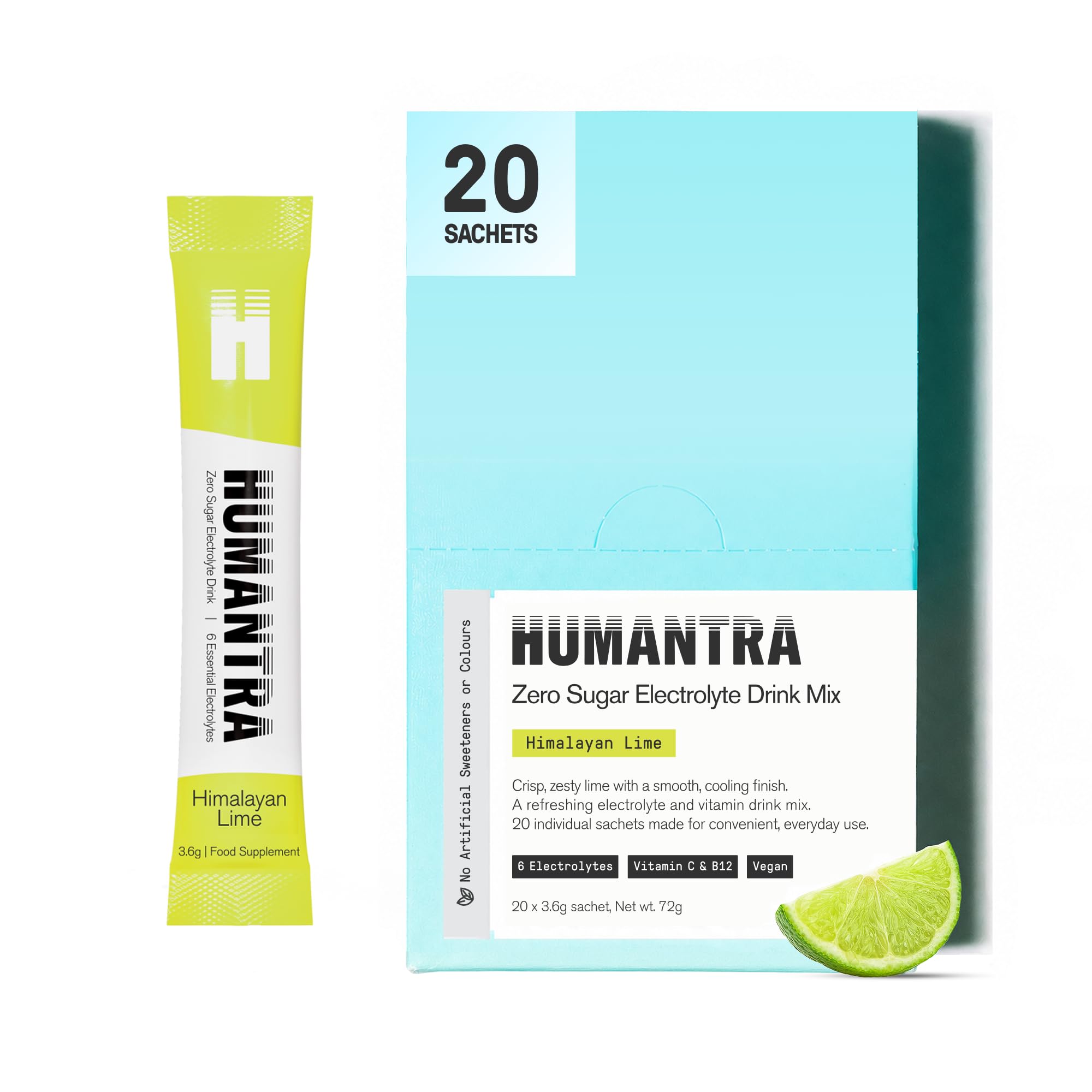 Humantra Electrolytes Powder Hydration Sachets - Himalayan Lime, 20ct | Zero Sug